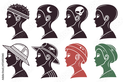 Diverse headwear collection vector art featuring hats caps and head coverings for fashion and design 100 silhouette