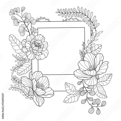 Wallpaper Mural flower line art drawing with abstract shape. Abstract Plant Art design for print, cover, wallpaper, Minimal and natural wall art.	 Torontodigital.ca