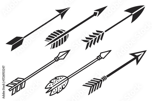 Vector arrows clip art set archery bow hunting arrowheads tribal indian decorative design elements 100 silhouette