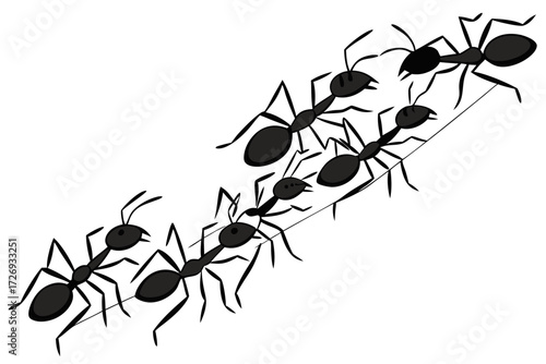 Ant colony illustration black ants marching ants teamwork insect pest control wildlife nature line art vector silhouette