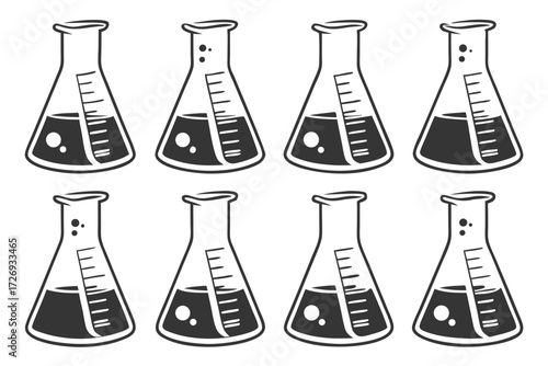 Science lab equipment flask beaker chemical experiment glassware research chemistry tool laboratory icon set silhouette
