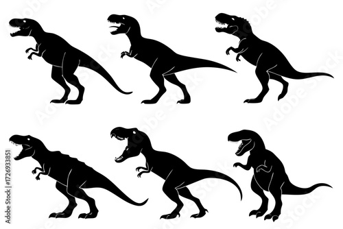 Tyrannosaurus rex silhouette vector illustration set prehistoric dinosaur t rex jurassic era animal predator 100