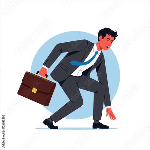 Dedicated business professional starting a challenging journey, emphasizing corporate resilience and determination