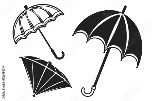 Umbrella vector set rain protection parasol weather forecast accessory open and closed umbrella design element silhouette