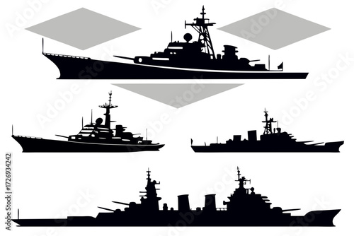 Explore naval vessels silhouettes vector art featuring warships destroyers and cruisers collection design 100