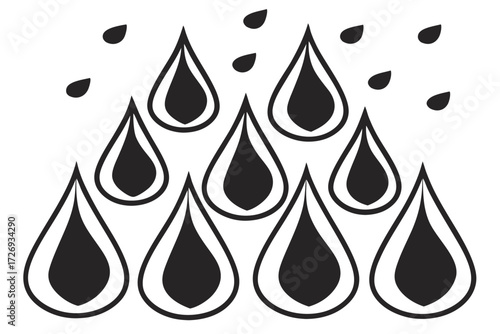 Black and white rain drops vector illustration for weather forecast and nature themed designs and backgrounds silhouette