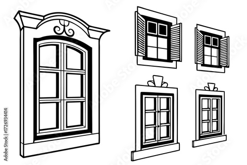 Download architectural window designs vector illustration for building plans and home renovation projects silhouette