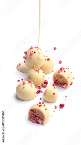 White chocolate truffles with raspberry filling