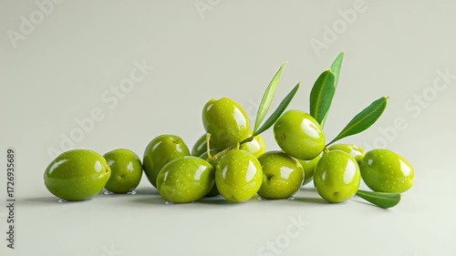 Wallpaper Mural A cluster of green olives arranged on a clean white surface Torontodigital.ca
