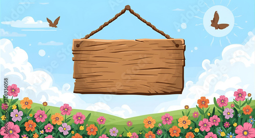 wooden signboard with flowers