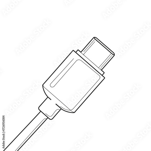 USB Type-C Connector Line Art Vector Illustration - Modern Technology Outline