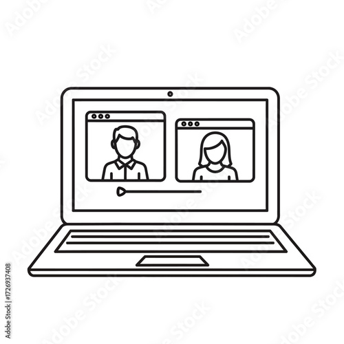 Illustration of a laptop screen displaying two video conference participants.
