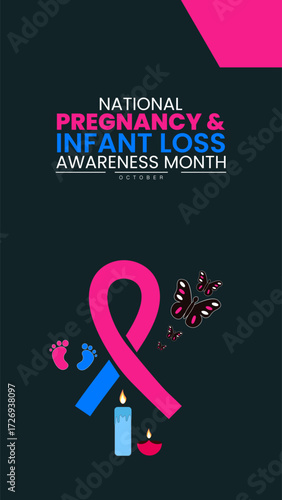 National Pregnancy and Infant Loss Awareness Month Poster Banner and Background Abstract Design Template with Pink and Blue Ribbon Illustration for mobile responsive