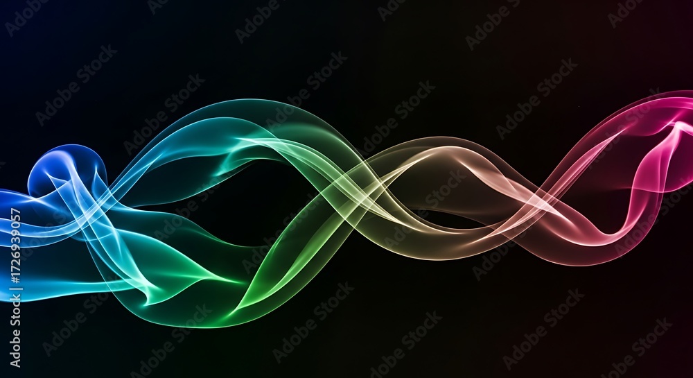Naklejka premium Abstract Swirling Smoke Flowing Across Dark Backdrop With Shifting Colors and Lighting Effects