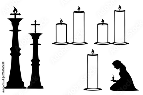 Candlelight vigil memorial service chess piece king flame prayer silhouette remembrance mourning hope faith light