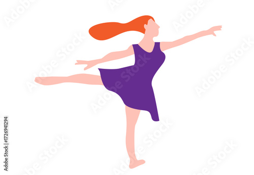 Ballet dancer using arabesque technique. Editable Clip Art.