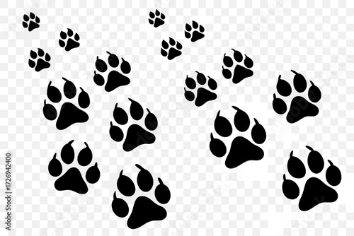 Black paw prints vector illustration animal footprints design dog cat bear wolf track pattern background 100 char silhouette