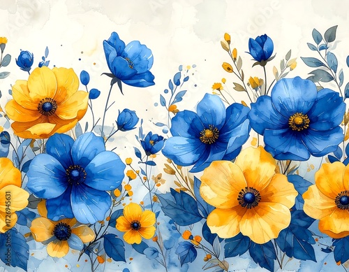 Wallpaper Mural Floral watercolor border (1) Torontodigital.ca