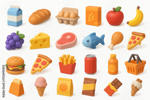 Assorted 3D Rendered Food Icons Playful and Vibrant Food Illustrations