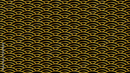 Golden Scallop Pattern on Black Background for Luxury Textures and Decorative Design Projects and Wallpapers