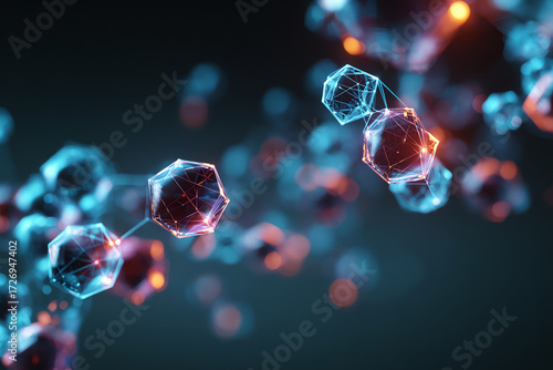 Abstract Geometric Molecular: A stunning visual display of interconnected geometric molecular structures, illuminated by soft, diffused light, creating a sense of depth and intricate design.