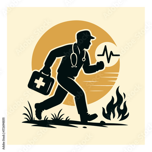 Running Paramedic — First Responder with First Aid Kit, Emergency Rescue Vector