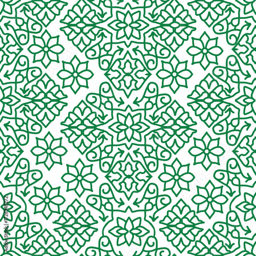 Canvas Print Vector seamless arabesque pattern with floral and geometric ornament in green and white
