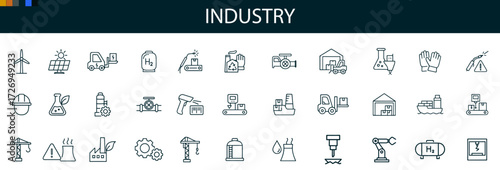 Industry Icon Set for Manufacturing, Logistics, Energy, and Sector-Based UI Design