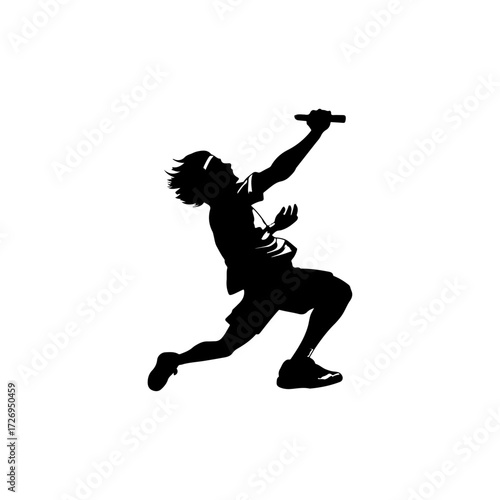 Passionate Male Singer Silhouette Performing Live Holding Microphone Music Vector Illustration
