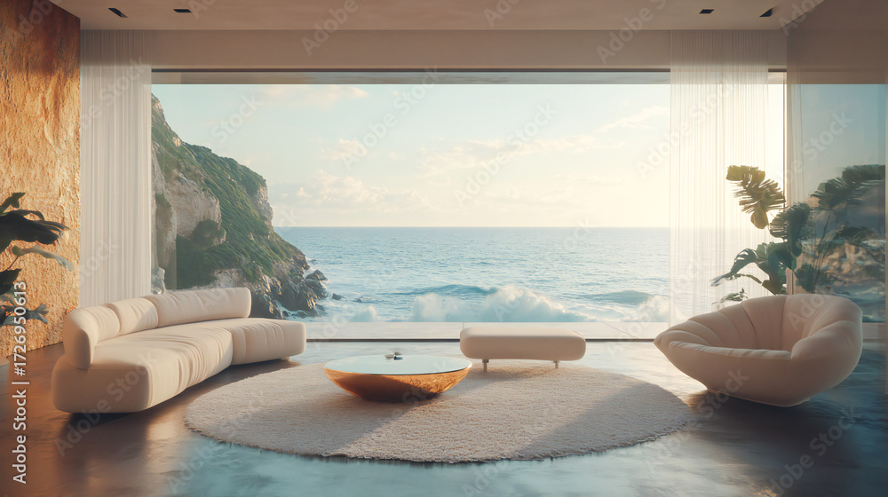 Fototapeta premium Luxury Oceanfront Property with Modern Minimalist Design – Infinity Pool and Panoramic Coastal Views