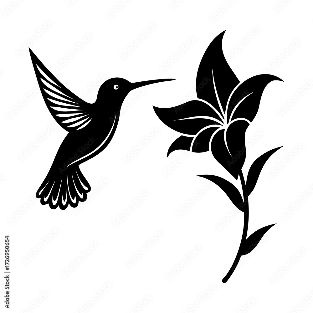 Obraz premium black and white line drawing of a hummingbird