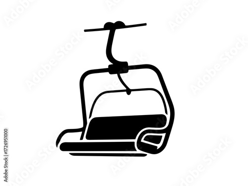 Black and white vector illustration of ski lift chair icon. Clipart image isolated on background.