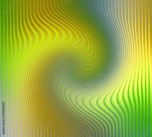 Abstract swirling yellow green gradient texture with vertical lines and depth effect