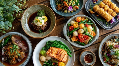 Wallpaper Mural A vibrant display of diverse dishes showcasing fresh ingredients and colorful presentation for culinary enthusiasts. Torontodigital.ca