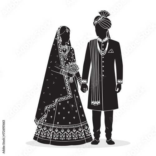 Indian Bride and Groom in Traditional Wedding Attire Silhouette