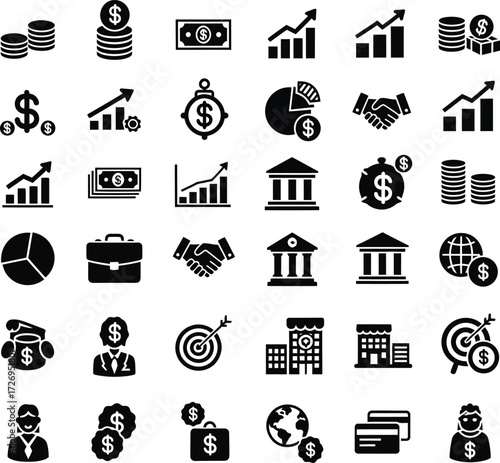Collection of business and finance icons for digital use
