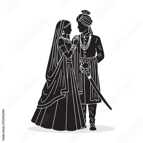Traditional Indian Couple in Wedding Attire Silhouette