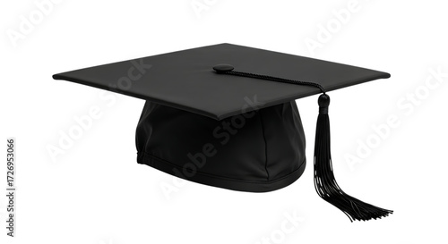 Black Graduation Cap with Tassel on Black Background