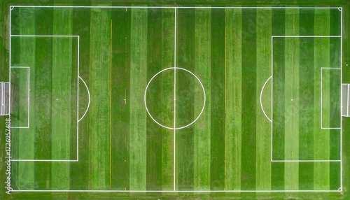 Wallpaper Mural Aerial view of a vibrant green grass soccer field with white lines and goal posts Torontodigital.ca
