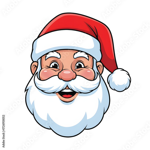 Cheerful Santa Claus Face with Red Hat and White Beard - Festive Holiday Illustration