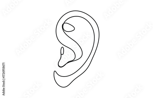 Continuous one line drawing of human ear with sound waves one line drawing illustration icon,
Human ear continuous one line art outline vector minimalist design,