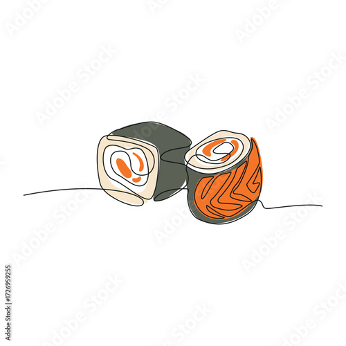 Sushi roll with salmon fillet. Vector illustration.
