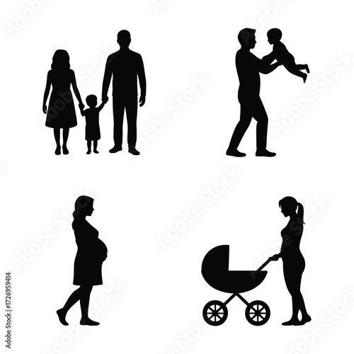 Diverse family silhouettes capturing parenthood moments love unity generations connection