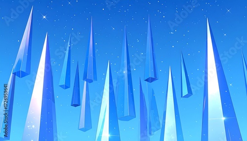 Sharp, blue crystals rain on starry night