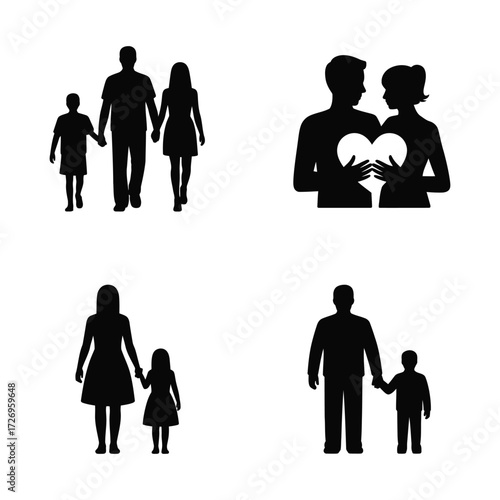 Diverse family icons silhouettes representing love togetherness parenthood and relationships