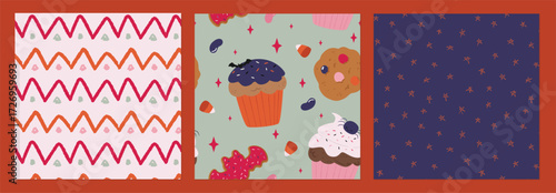 Three halloween patterns cupcakes candies