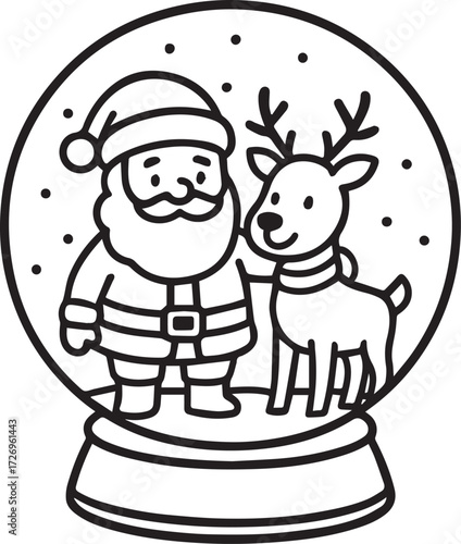 Holiday Wonder: A cheerful illustration captures the festive spirit of the holidays within a snow globe, depicting a jolly figure and a friendly reindeer.