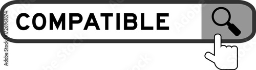 Search banner in word compatible with hand over magnifier icon on white background
