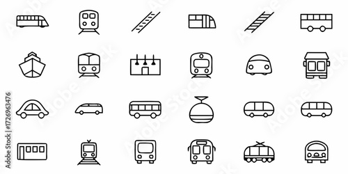 Outline icons of transportation vehicles and infrastructure