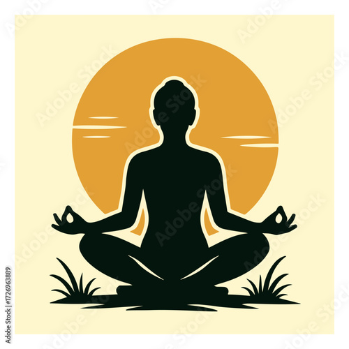 Meditation Lotus Pose at Sunrise — Yoga Mindfulness Wellness Vector
